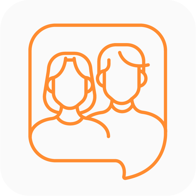 Digitale Kundenstimme Icon in orange mit weißem Hintergrund.
